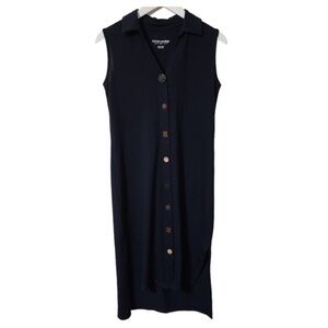 Soft‎ Surroundings Mixed Button Down Sleeveless Midi Shift Dress XSP Navy Blue